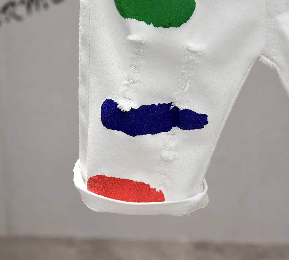 2-7years Baby Boys Shorts Paint Ripped Casual Shorts for Boys Summer Short Pants Pockets Hole White Baby kids shorts