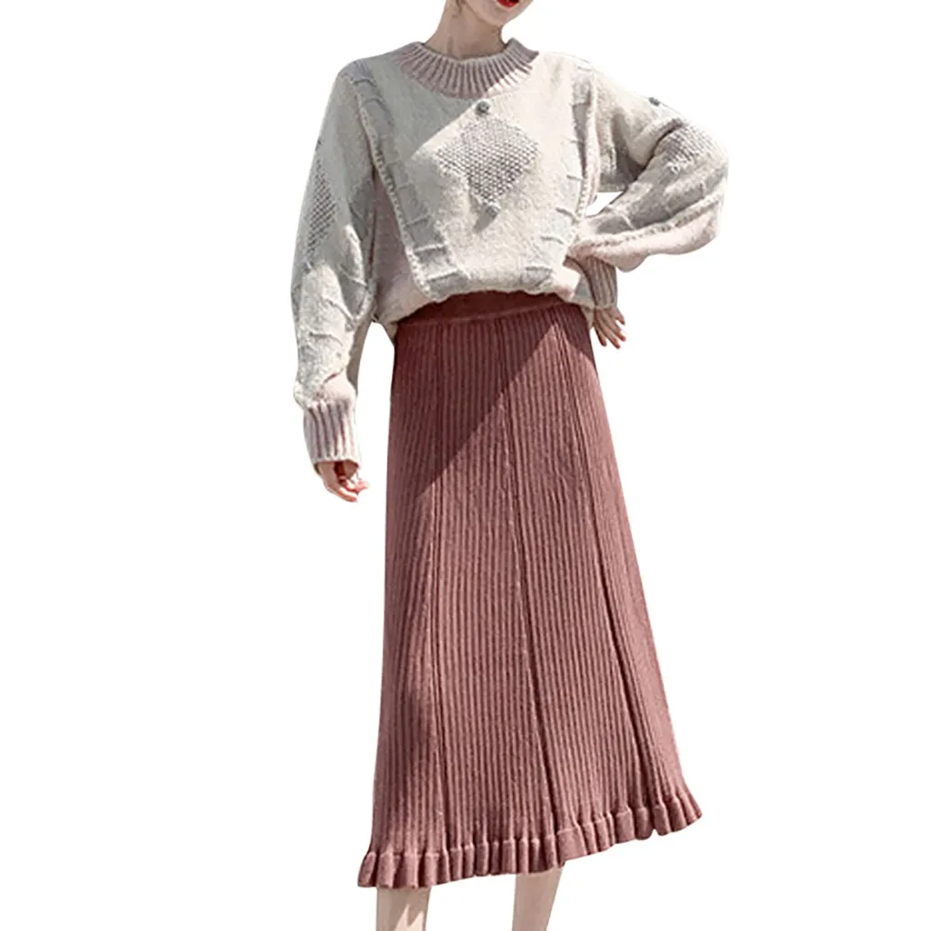 Бургундия Faldas mujer moda юбки женские элегантные однотонные плиссированные зимние юбки с волнистым краем длинные женские юбки jupe femme - Цвет: Бургундия