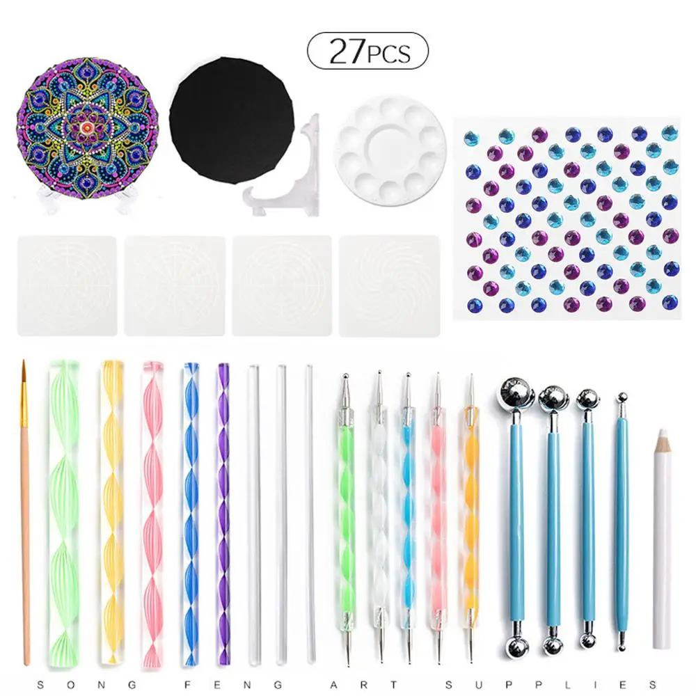 

27Pcs Mandala Dotting Tools Kit Stencil Painting Tools Stylus Paint Tray for Canvas Rocks Crafting Drafting Art Supplies