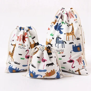 

3PCS/Set Cute Animal Printed Storage Bags Canvas Pouch Drawstring Baby Clothing Kids Toys Organizer Makeup Toiletry Wash Pouch