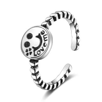 

Smile Face Finger Ring Simple 925 Sterling Silver Rings For Women Love me Jewelry Adjustable