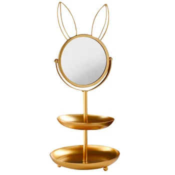 

1 pc Mirror with Storage Tray Cute Decorative Iron Rabbit Design Vanity Mirror Makeup Mirror Cosmetic Mirror for Girls