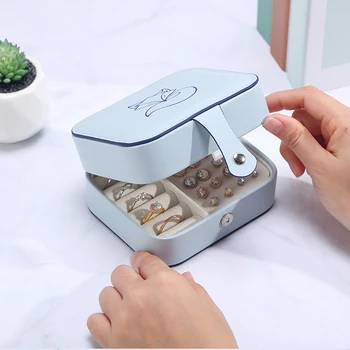 

Casegrace 2020 Cartoon PU Leather Small Jewelry Box Organizer Storage Earring Necklace Travel Portable Jewelry Case