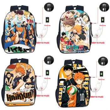 

Haikyu!! USB Charge Backpack High Quality Men Women Boys Girls Double Pocket School Backpacks Lightweight and Practical Bags