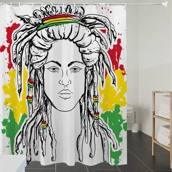 

Shower Curtain Fabric Polyester Fabric,Waterproof, Machine Washable, Rasta,Grunge Ethiopian Flag Colors with a Black and White