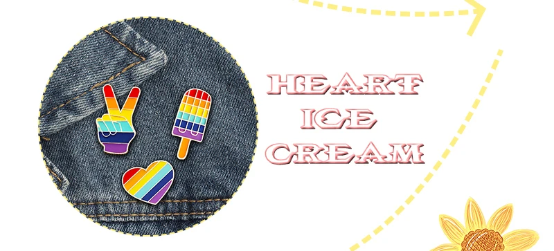 2-3pcs/set Rainbow Flag Brooch Cartoon Painting Tools Enamel Pins Heart Ice Cream Kid Jackets Collar Pin LGBT Metal Pride Badges