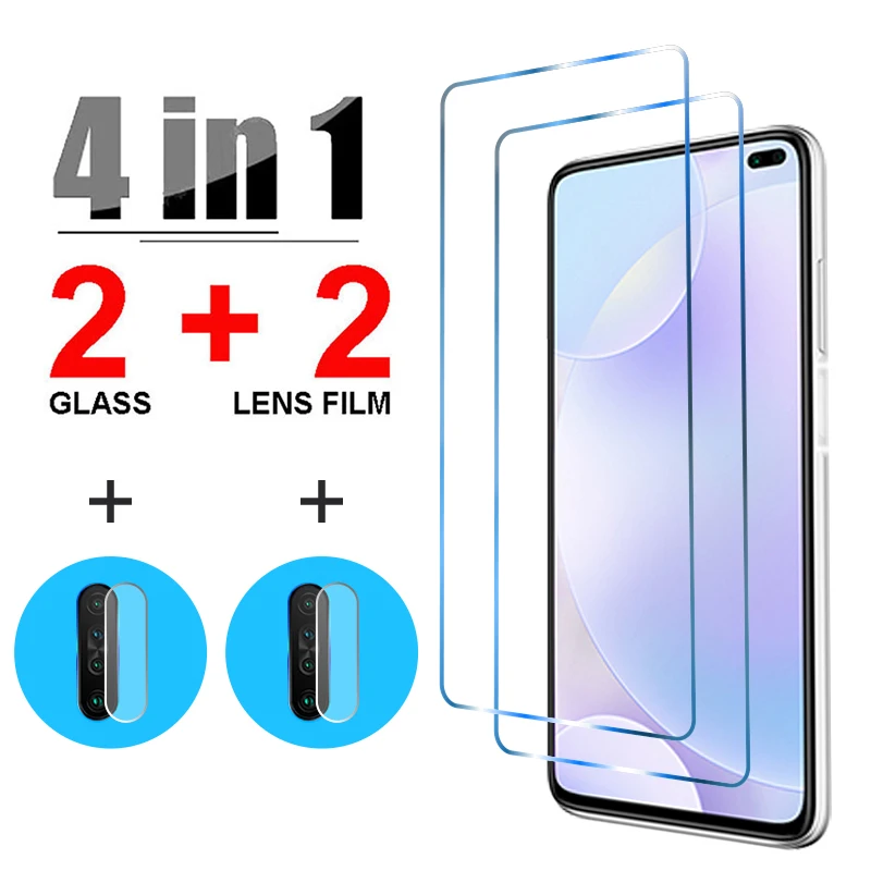 4 en 1 PANTALLA cristal Protector para Redmi Nota 10 Pro Nota 9 Pro 9S 2 uds vidrio templado en El para Xiaomi Redmi 9 9T 9A 9C Glaso