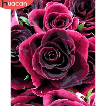 

HUACAN Oil Painting By Numbers Flower Drawing On Canvas DIY Pictures By Number Rose Kits Hand Painted Paintings Gift Home Decor