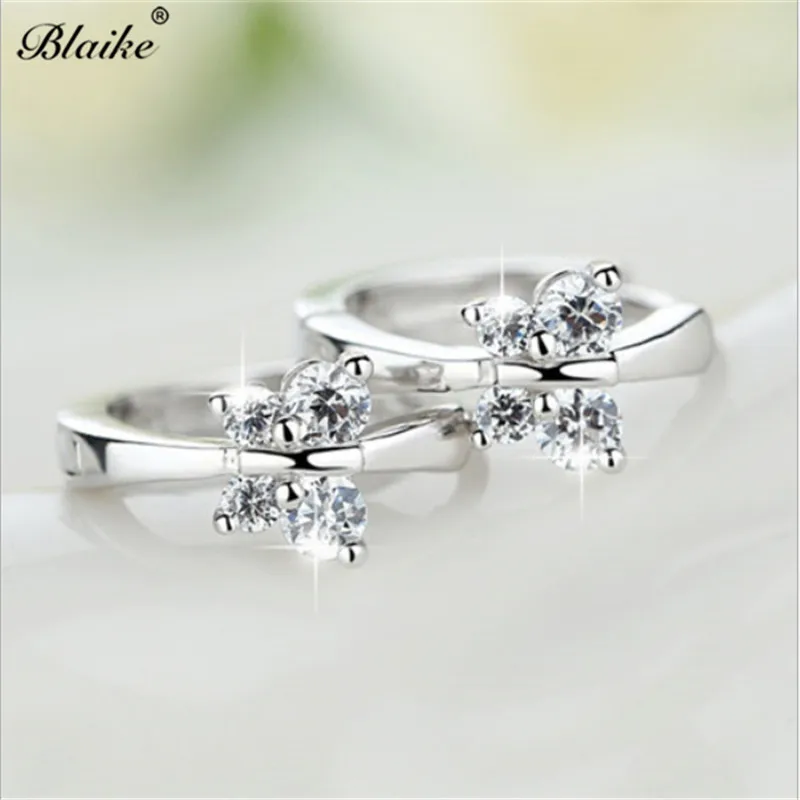 Blaike 925 пробы серебро серьги-кольца с бабочкой для Для женщин Изысканный австрийский хрусталь, Свадьба обручальные серьги