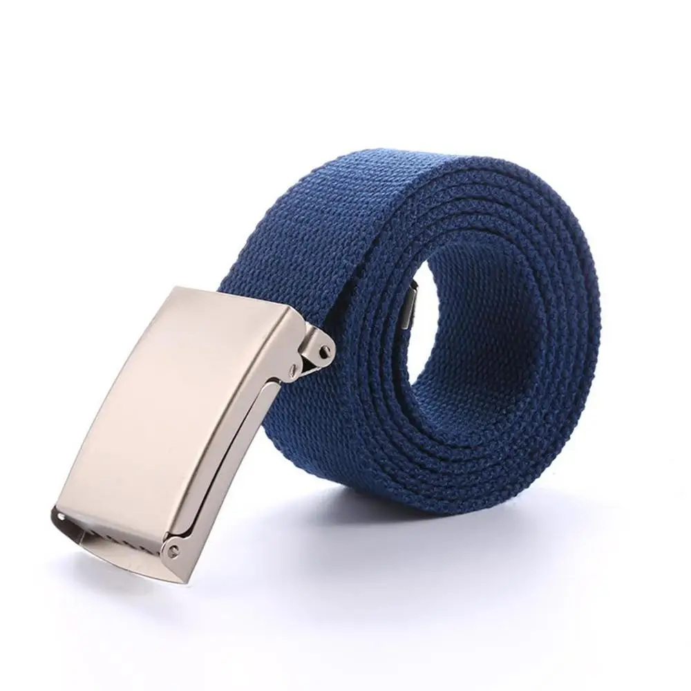 FINEJO Canvas Waistband Plain Men Belt Casual Man Belt Waist Fashion Solid Candy Color Webbing Strap Male Belts - Цвет: Тёмно-синий