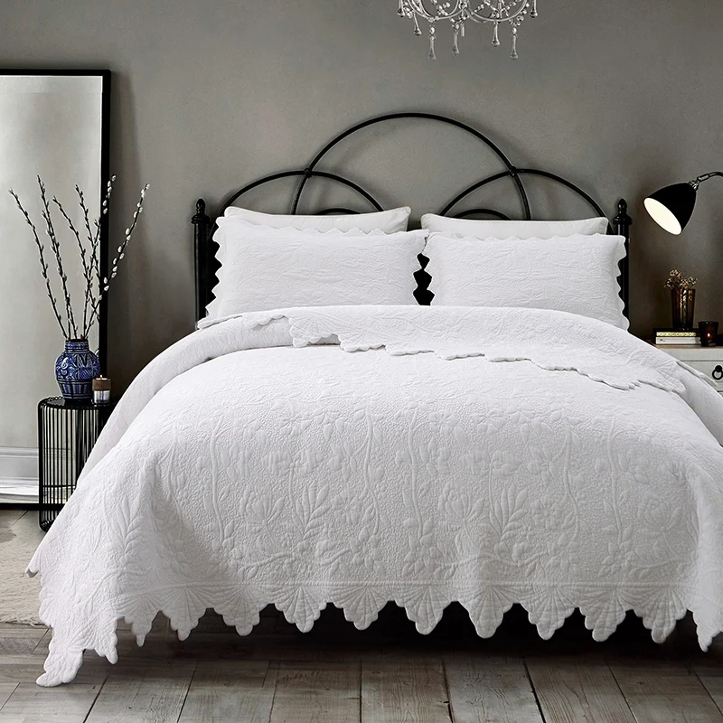 Американский Комплект постельного белья из трех предметов, двухсторонняя хлопковая Европейская стеганая хлопковая кровать, покрытая двойными татами - Цвет: white