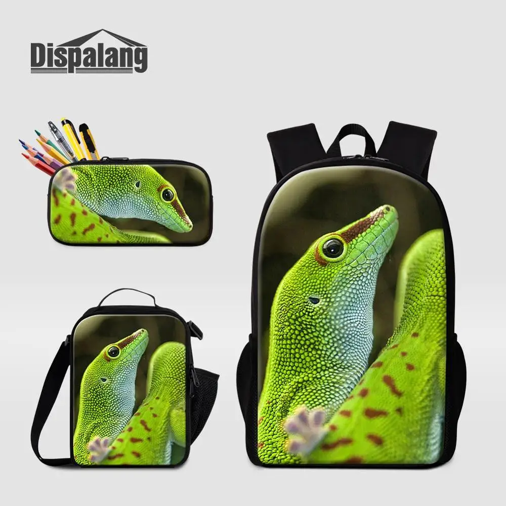 3 PCS Set12 Dispalang рюкзак с 3D принтом для студентов, школьная сумка, чехол-карандаш, Ланч-бокс, комплект из 3 предметов, мужской рюкзак для путешествий с изображением ящерицы, рюкзак для мальчика - Цвет: 3 PCS Set12
