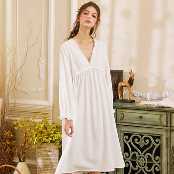

2020 Summer Casual Long Sleeve Women Nightdress Soft Loose Sleeping Dress Solid Color Sexy Elegant Ladies Female Sleepwear New