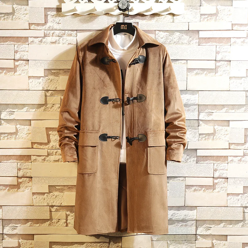 

2019 Winter New Style Loose Fashion Toggle Open Placket Loose-Fit Solid Color Large Lapel Long Handsome Trench Coat