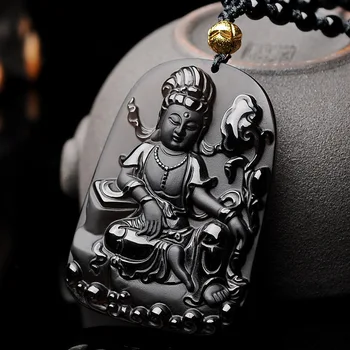 

High-end boutique Natural ice Obsidian Ruyi Guanyin pendant Obsidian Amulet Pendant
