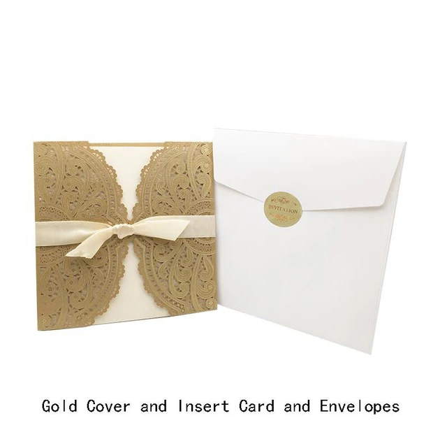 One Set Gold 10 шт./лот лазерная резка свадебные пригласительные открытки кружева элегантные поздравительные открытки конверты для свадьбы и день рождения, мероприятие, вечеринка украшения - Цвет: One Set Gold