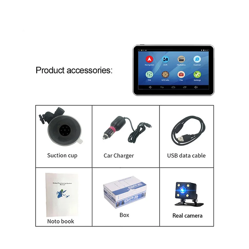 with rear camera Anfilite 7 inch Capacitive screen Android Quad Core DDR 512M 16GB car DVR with GPS Navigator dash cam 1080P truck recorder - Название цвета: with rear camera