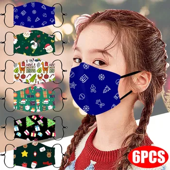

6PCS Children's Christmas Printed Masks Snowman Facemask Washable Reusable Mouth Mask Masque mondkapjes mondmasker mascarillas