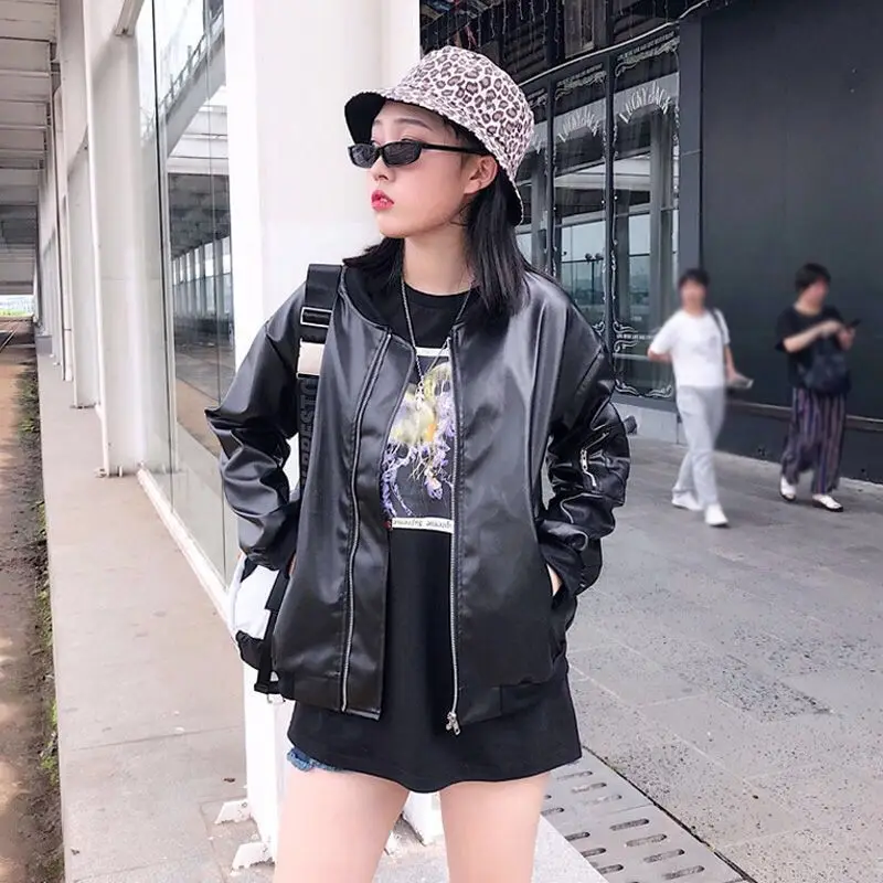 Autumn And Winter WOMEN'S Dress-BF Style PU Leather Zipper Leather Coat