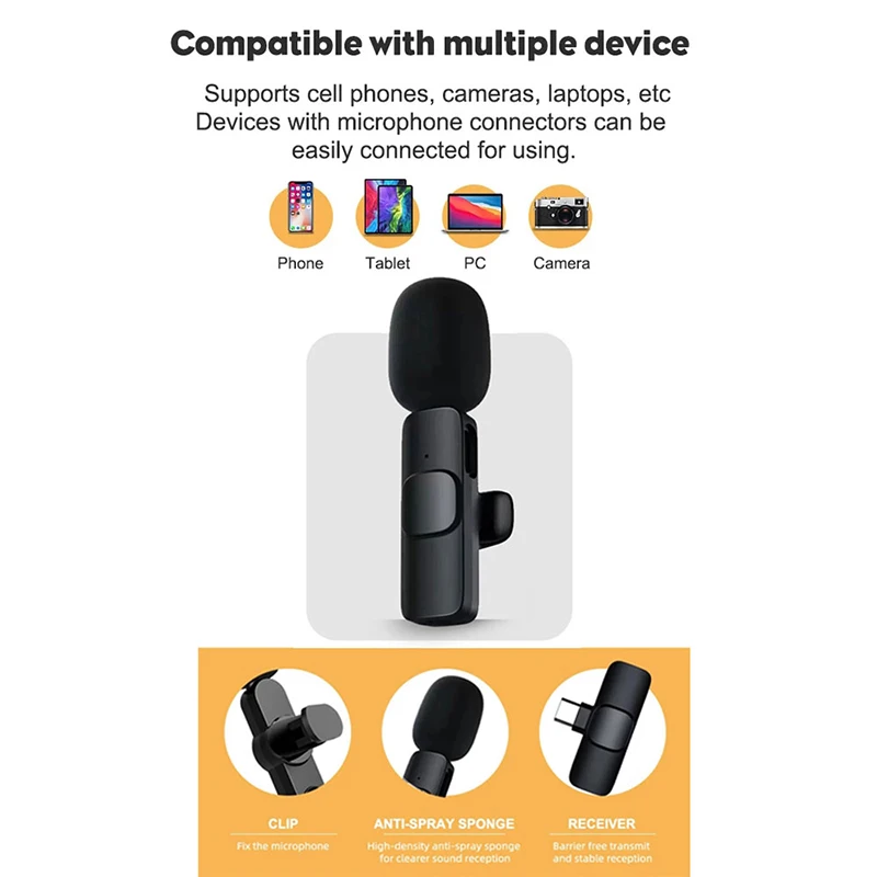 Wireless Lavalier Microphone Portable Audio Video Recording Mic For IPhone Android Live Game Mobile Phone