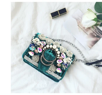 

Luxury Vintage Beading Diamonds Handmade High end Women Handbag Chain Clutch Women Shoudler Bag Messenger Bag
