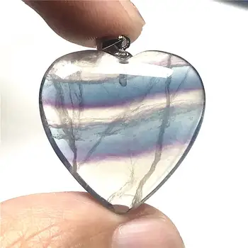

Necklace Pendant Natural Rainbow Fluorite Heart Jewelry For Woman Lady Man 925 Silver 26x6mm Love Crystal Beads Gemstone AAAAA