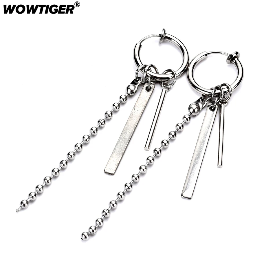WOWTIGER, цепочка из нержавеющей стали, Панк кисточки, серьги для мужчин, клипса для ушей, невидимые, без отверстия для ушей, серьги для женщин, подарочные украшения для ушей