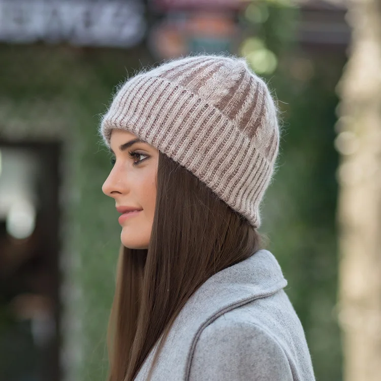 Wool-knitted hats, winter and winter women's hats, cotton-flower warm-keeping hats, ear-protecting hats