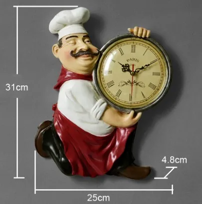 В европейском стиле винтажные настенные часы полимерная для домашнего декора Статуэтка шеф-повара часы немой кварцевые часы для гостиной на кухню Настенный декор Подвесные часы - Цвет: A