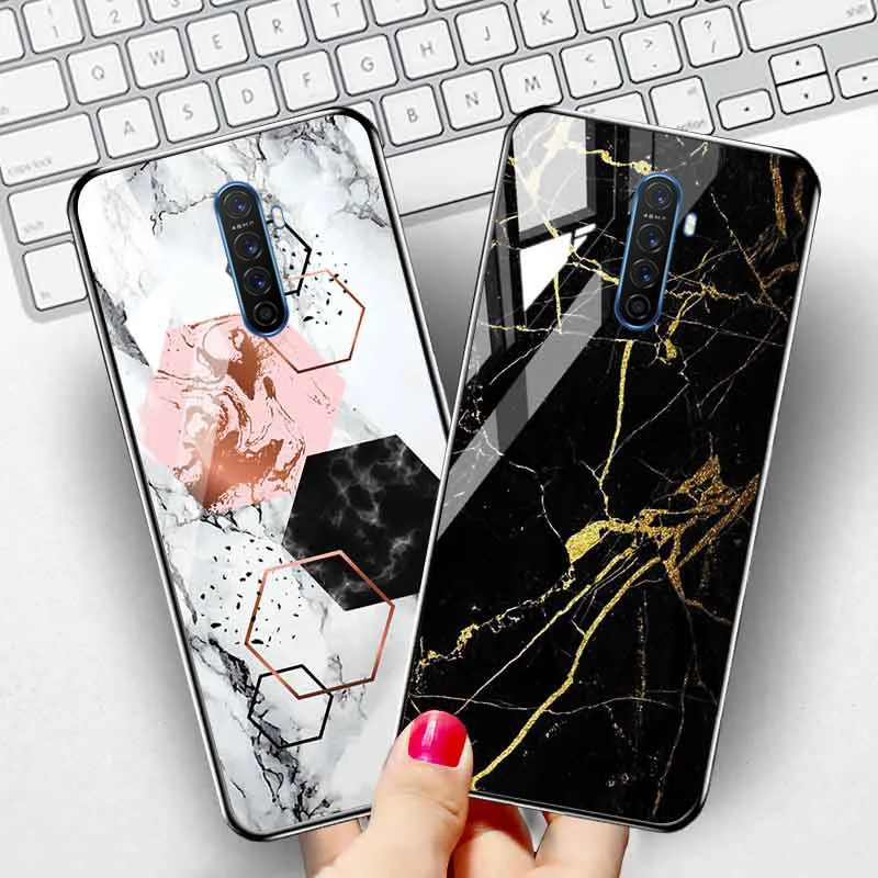 Realme X2 Pro 5 Pro XT X lite Case Marble Tempered Glass Bumper For OPPO A5 2