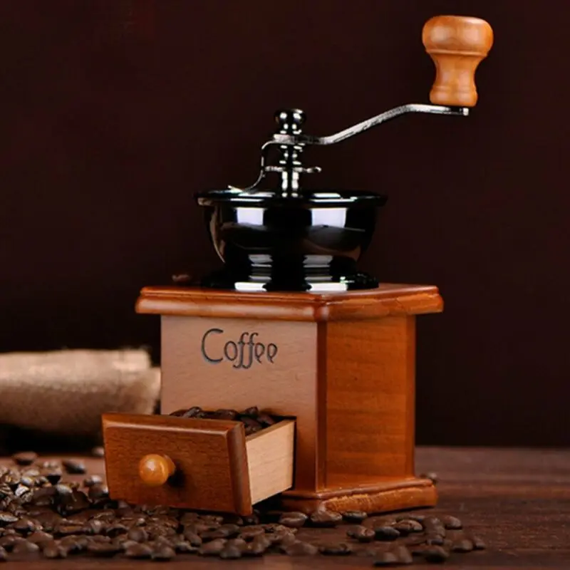 Retro Style Wood Vintage Antique Coffee Bean Mill Windmill Hand Crank Manual Grinder Tools | Дом и сад