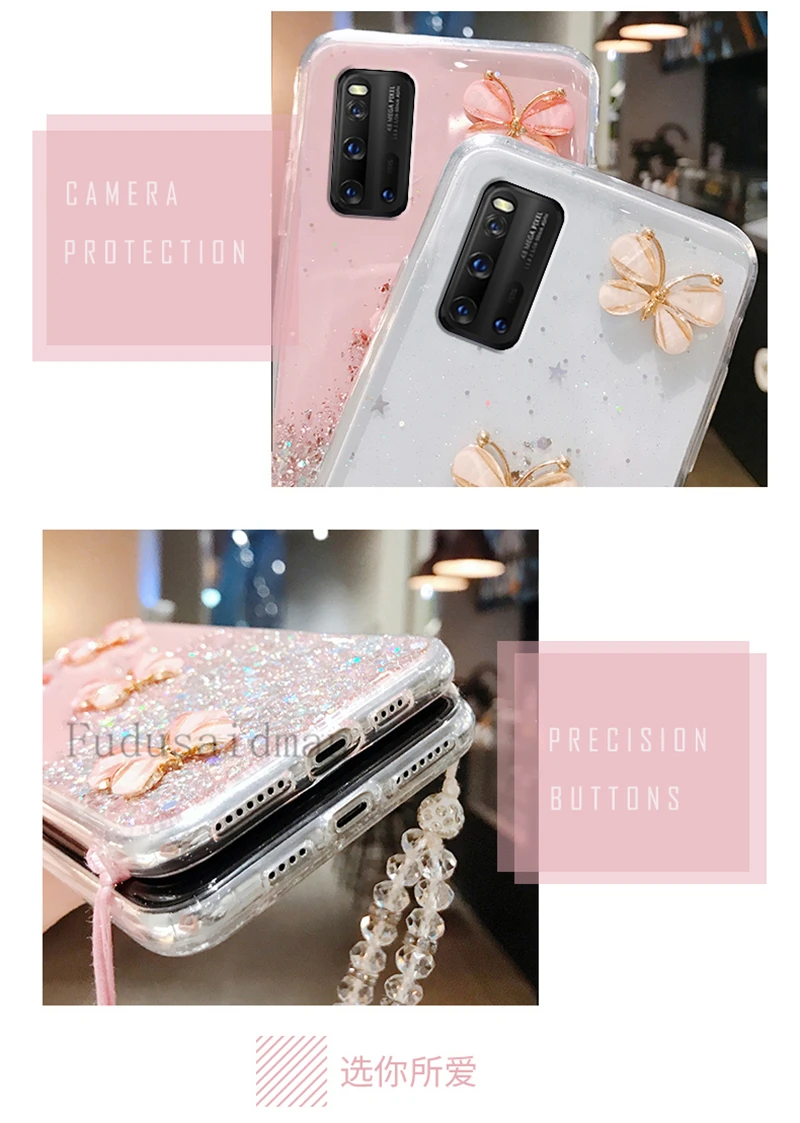 Bling Glitter Butterfly Lanyard Case for Samsung A34 A23 A54 A14 A12 A13 A31 A21S A32 A52 A72 A33 A53 A73 M21 M51 Cover_voghion.com