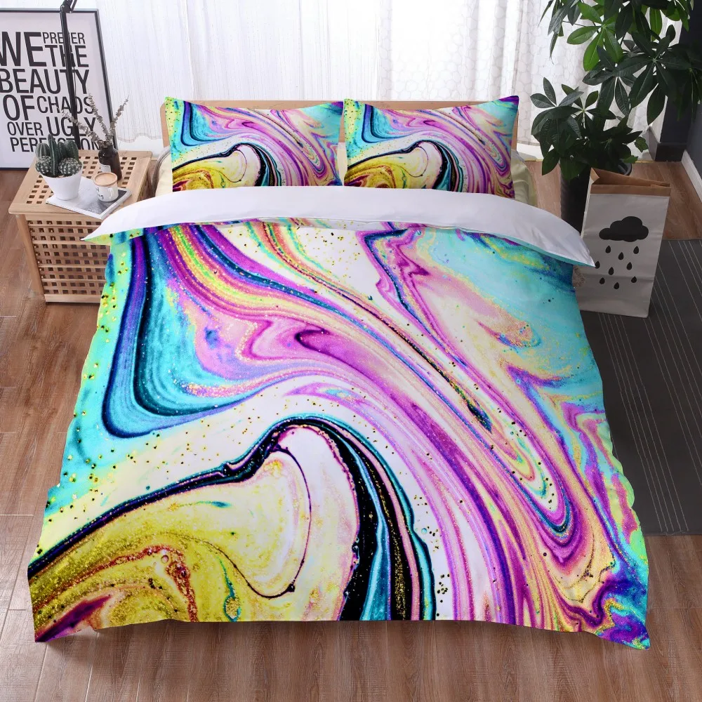 

Marble Duvet Cover Set Purple Gold Luxury Bedding Colorful Watercolor Abstract Art Quilt Cover Queen Bed Set Teens Gift