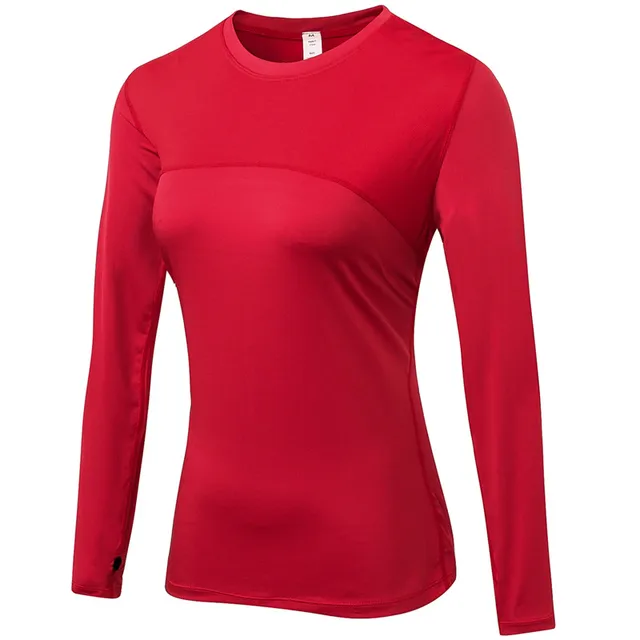 Better Quality Long Sleeve T-shirts Women Yoga Gym Compression Tights Sportswear Fitness Quick Dry Running Tops Body Shaper Tee red