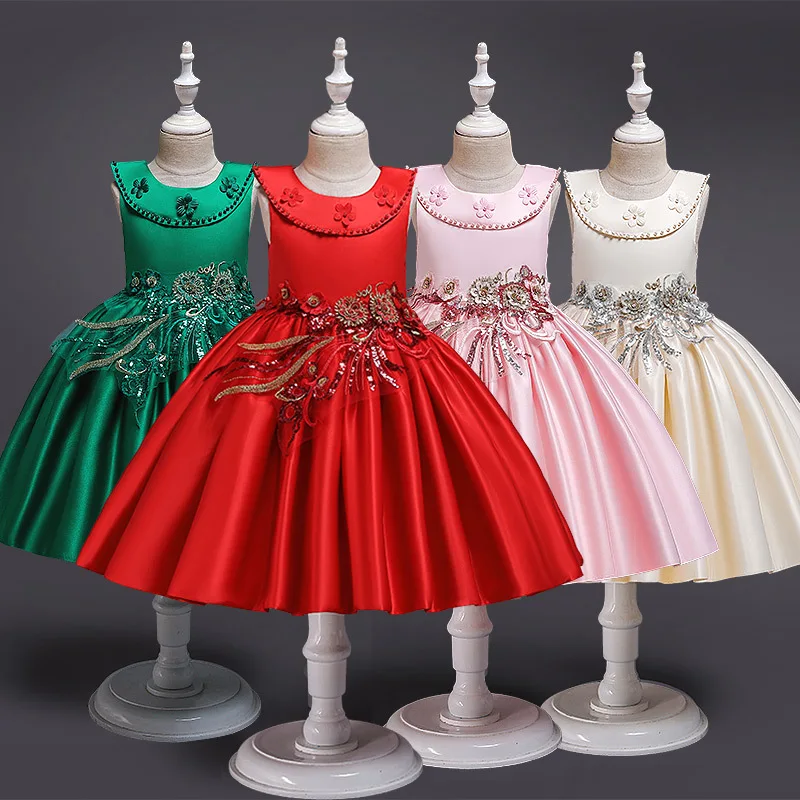 

2019 New Style Girls Embroidery Formal Dress Fresh Flowers Princess Dress Wedding Dress Bow Lace CHILDREN'S DAY Performance Wear