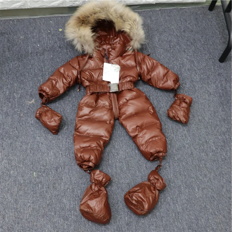 Детский зимний комбинезон; зимний комбинезон для новорожденных; зимняя одежда; пуховая Меховая куртка; пальто для девочек; комбинезоны для малышей; парка для мальчиков; комбинезоны - Цвет: Коричневый