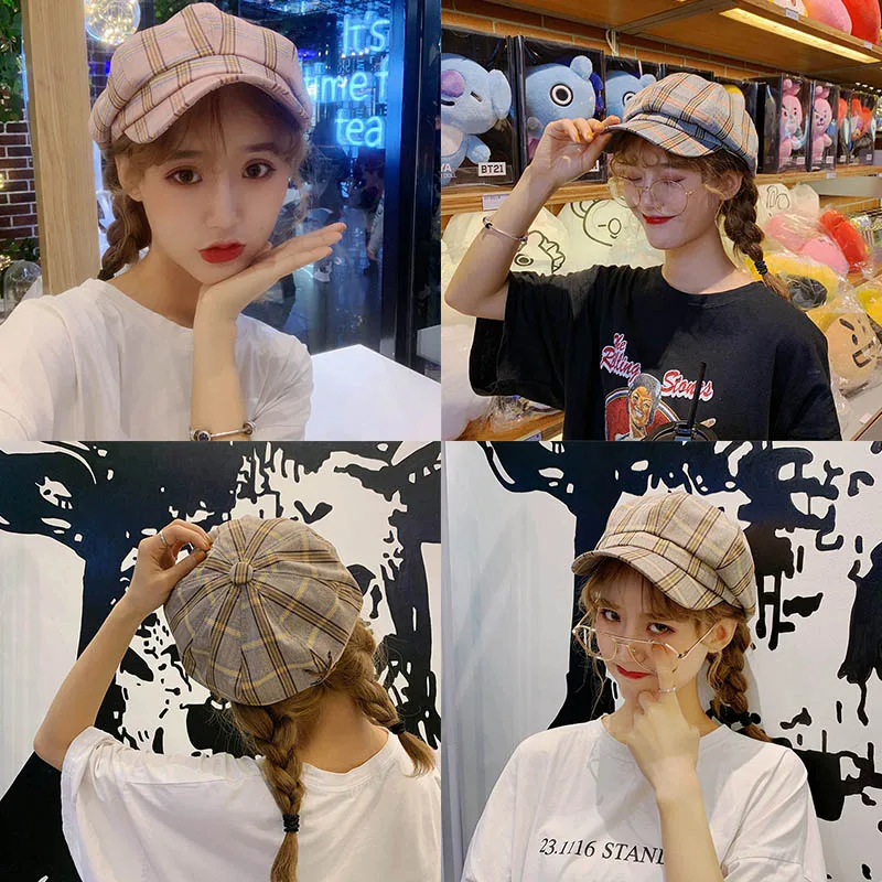 New Fashion Concise Beret Hat Chic Newsboy Hat Fashionable Retro Artist Tartan Cap For Men Women