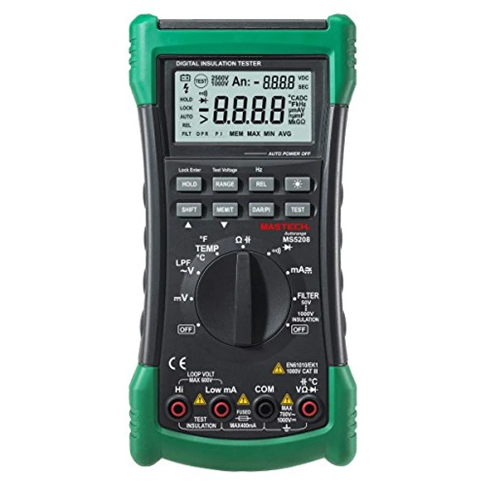 3 в 1 MS5208 6600 отсчетов Цифровой мультиметр+ тестер сопротивления изоляции+ тестер Megger True RMS AC Напряжение Ток температура