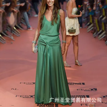 

Vintage Sexy Sleeveless Spaghetti Strap Party Dresses Solid Maxi Festive Dress Green Bohemian Beach Vestido Plus Size 3XL