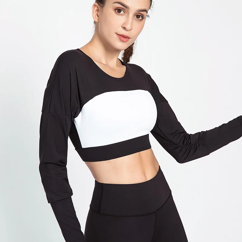 Women Seamless Long Sleeve Top Running Sports Sport Wear Yoga shirt Fitness Gym Sport Workout Tops Contrast Stitching Yoga Shirt