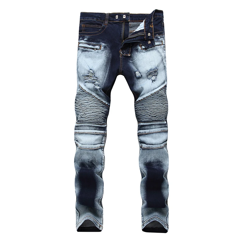Марка New Fashion Hi Street Для Мужчин's байкерские джинсы снежинка рваные мотор дизайнерские джинсы Для мужчин в стиле «хип-хоп», джинсы в уличном стиле - Цвет: style2