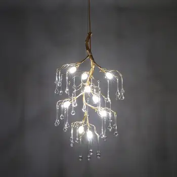 

1 Creative G4 LED Gold/Silver Crystal Water Drop Chandeliers Hall Lobby Loft Retro Gold Branch Hanging Light Drop Lamp Lighting