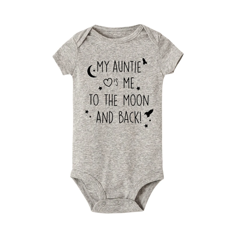 Хлопковый комбинезон для новорожденных с надписью «My Auntie Loves Me To The Moon and Back»; Забавный комбинезон с короткими рукавами для маленьких мальчиков и девочек - Цвет: Серый