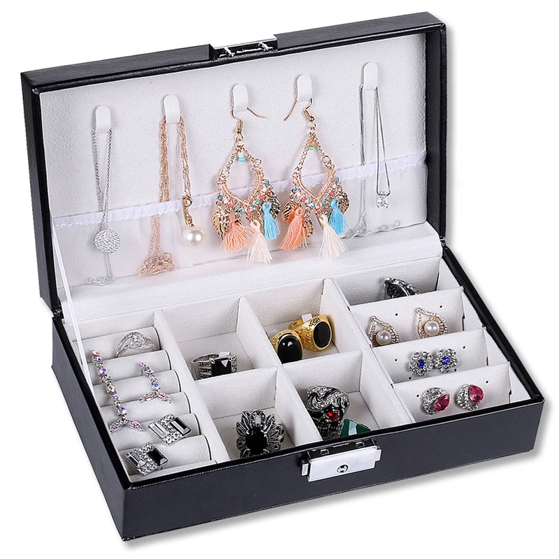 

Black Ring Earring Necklace Multifunctional Jewelry Storage Box Brief Style Solid Color Jewelry Display Stand