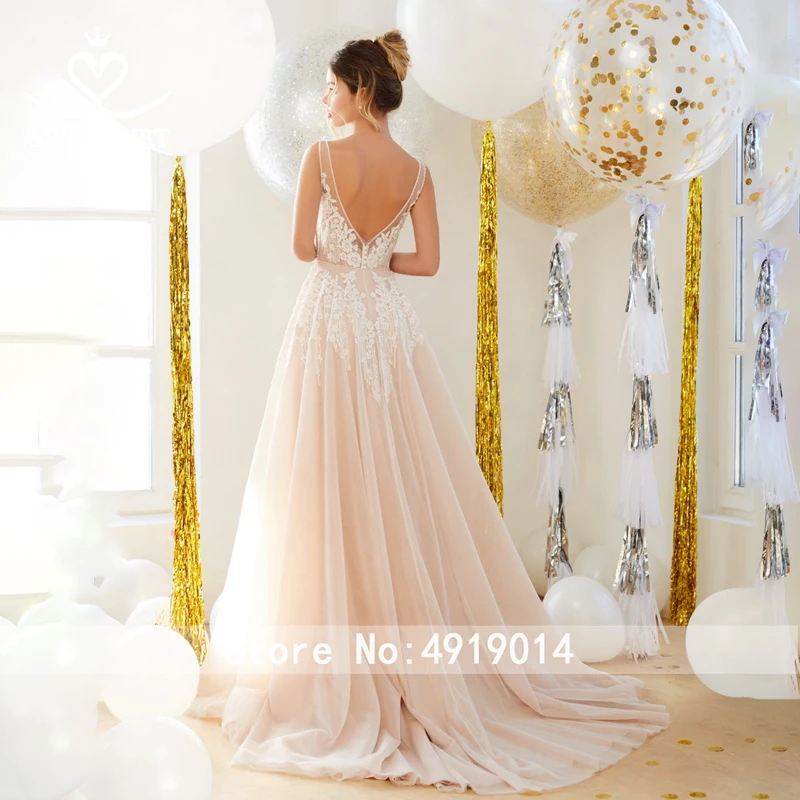 Разноцветный Тюль свадебное платье Swanskirt SW17 v-образным вырезом Аппликации А-силуэта открытая спина Иллюзия Свадебные платья под заказ Vestido De Noiva