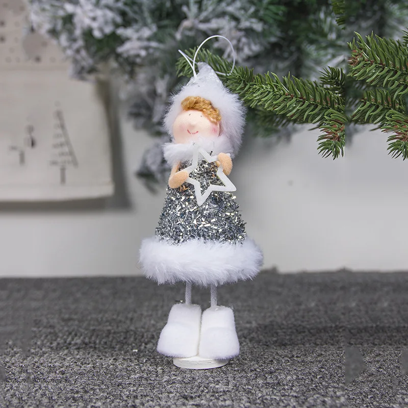 B-Cute Angel Doll Girl Ski Pendant Christmas Tree Decoration for Home Wooden Christmas Tree Ornament Xmas Gift for Kids