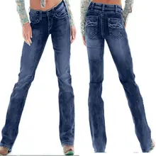 Средняя талия бойфренд широкие ноги женские синие джинсы осень весна свободные джинсы бойфренд плюс размер