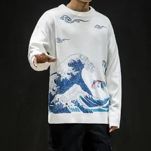 Японская уличная одежда, свитер для подростков, пуловер большого размера с карпом, Рождественская мужская одежда Харадзюку, мужские свитера FF2441