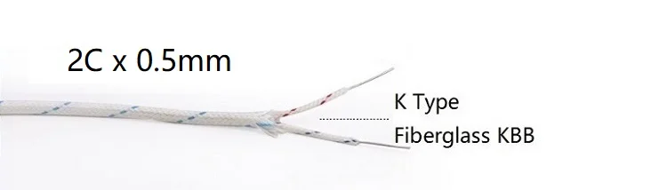 K J T тип термопары провода 2 ядра PTFE изолятор экранированная линия стекловолокна высокая температура измерительная линия компенсационный кабель - Цвет: K Type KBB 2x0.5