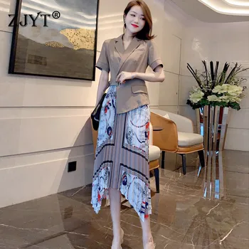 

Fashion Summer Clothes for Women 2020 New Designer Runway Dress Short Sleeve Vintage Print Patchwork Irregular Pleated Dresses